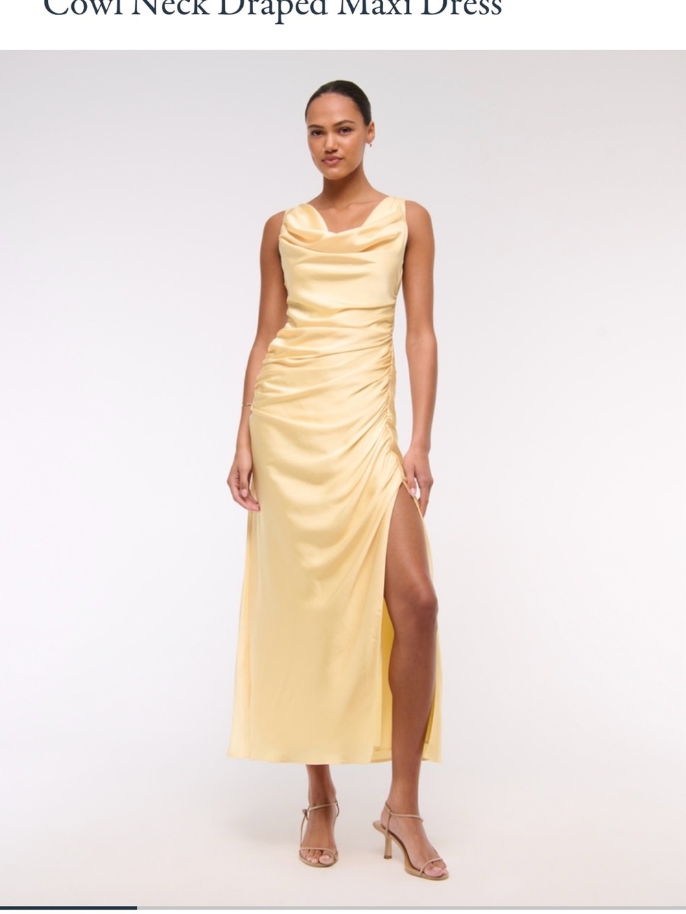 Abercrombie & Fitch Satin Cowl Midi Dress in Pale Yellow